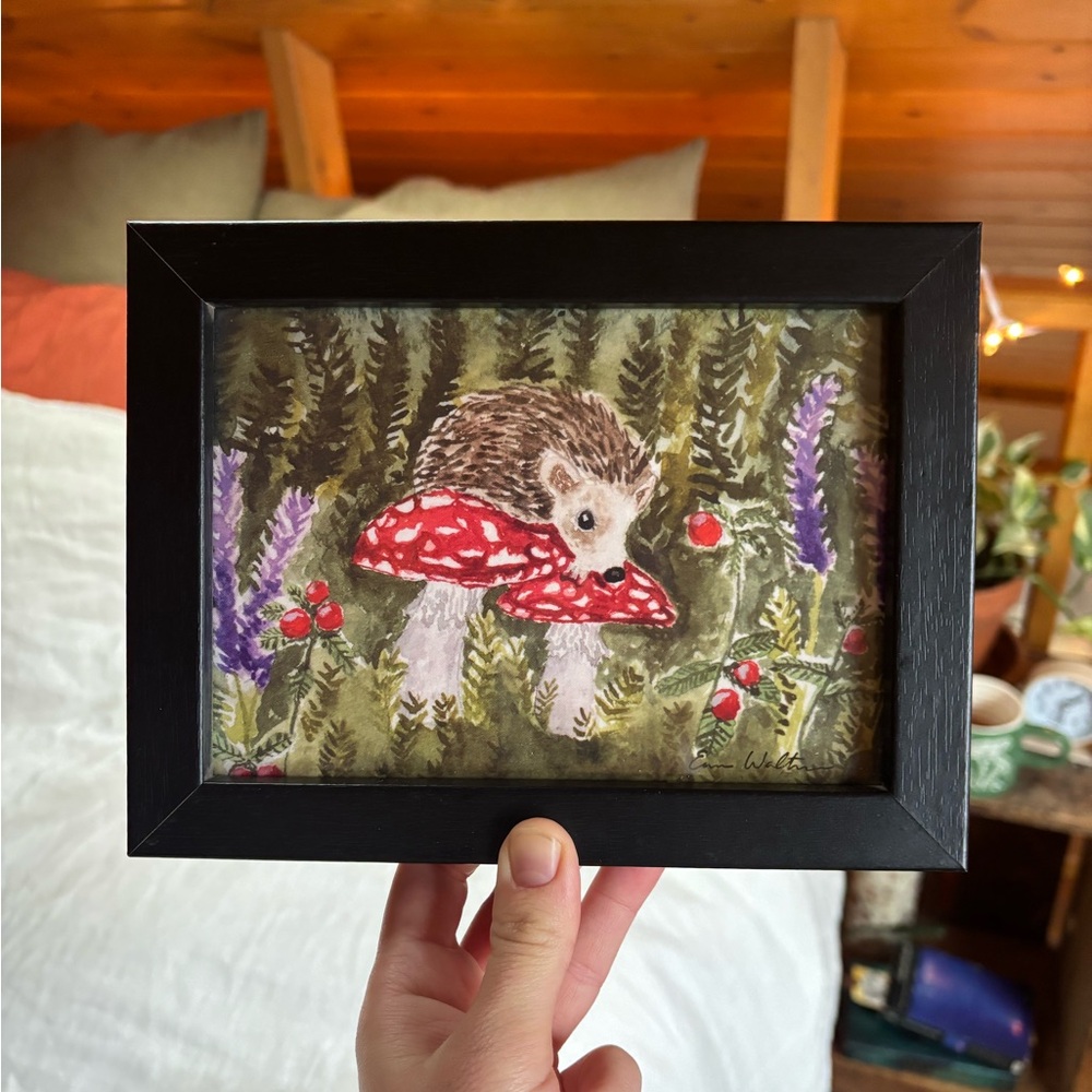 Hedgehog Art Print in Black Frame